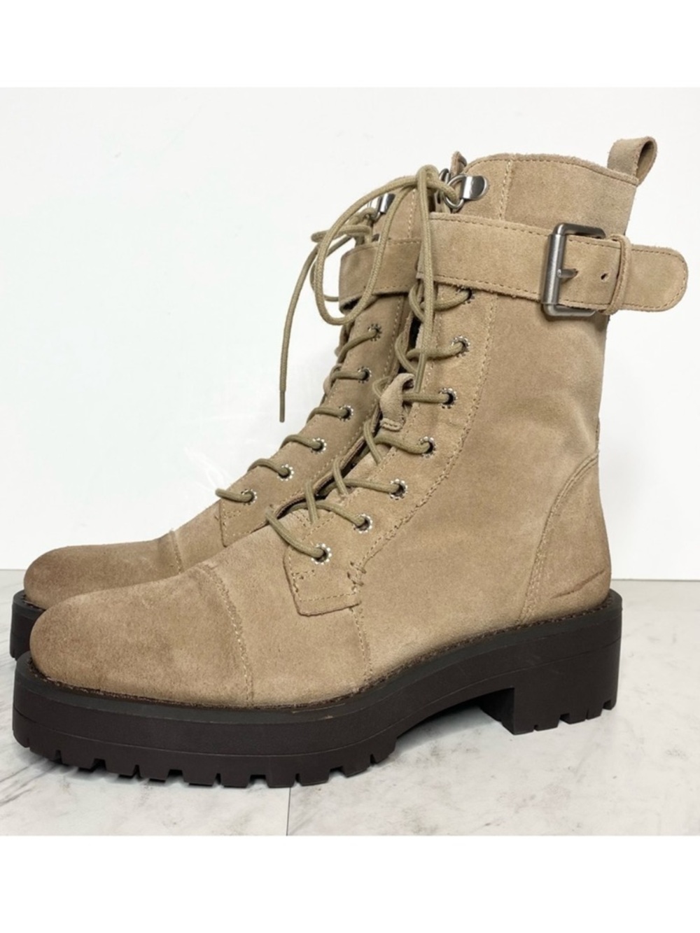 New! Sam Edelman Junip Tan Suede Lace Up Combat Boot 6